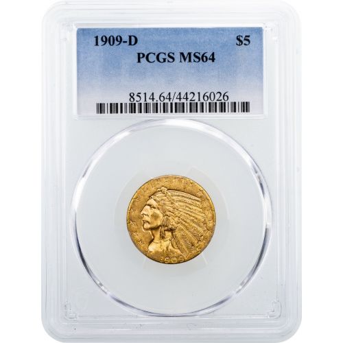 1909-D Indian Head Gold Half Eagle NGC/PCGS MS64
