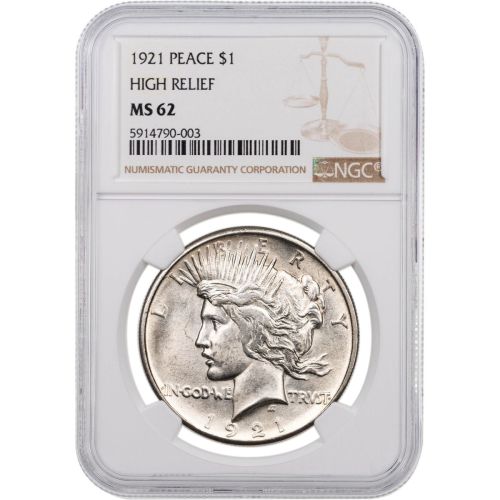 1921-P High Relief Peace Dollar NGC/PCGS MS62