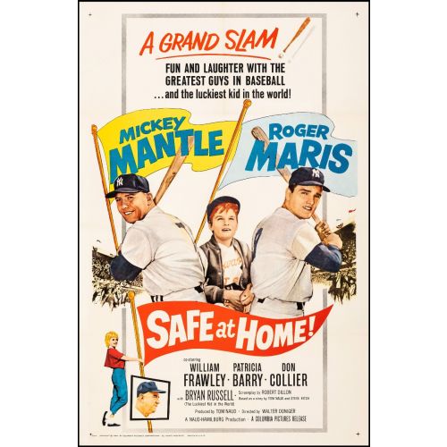 Vintage Movie Poster 'Safe at Home' Starring Mickey Mantle, Roger Maris and William Frawley