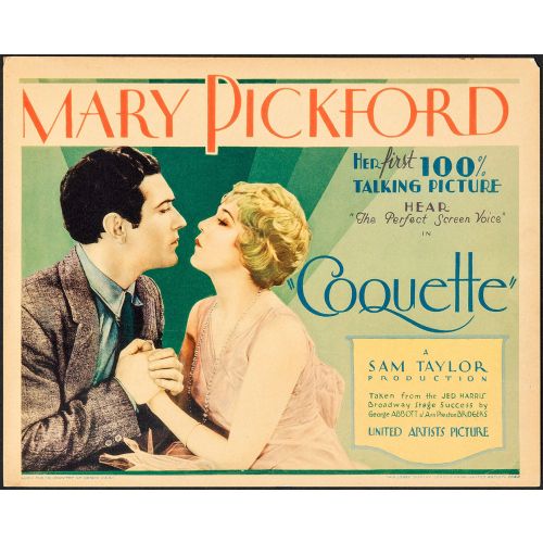 Vintage Movie Poster 'Coquette', 1929 Starring Mary Pickford and Johnny Mack Brown