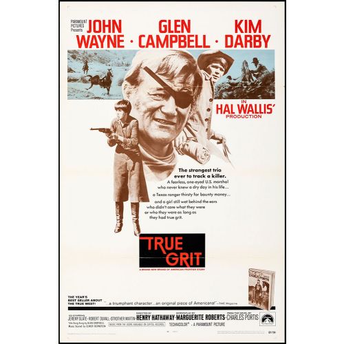 Vintage Movie Poster 'True Grit', 1969 Starring John Wayne and Glen Campbell
