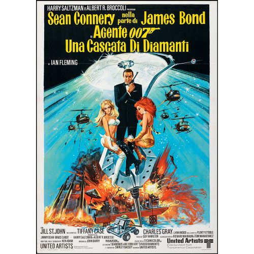 Vintage Movie Poster James Bond: 'Diamonds are Forever', 1971 Italian Starring Sean Connery and Jill St. John