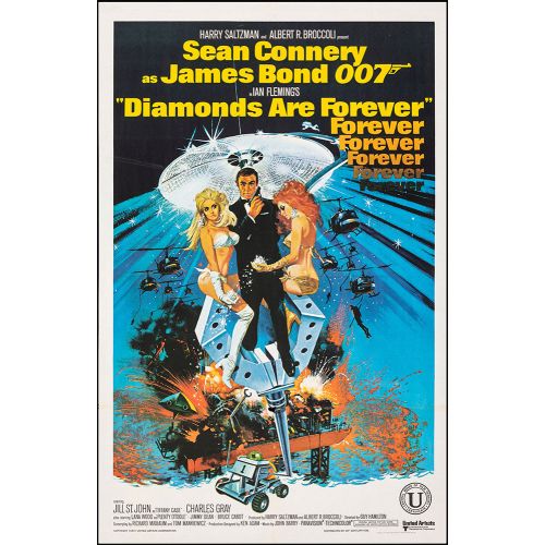 Vintage Movie Poster James Bond: 'Diamonds are Forever', 1971 Indian Starring Sean Connery and Jill St. John