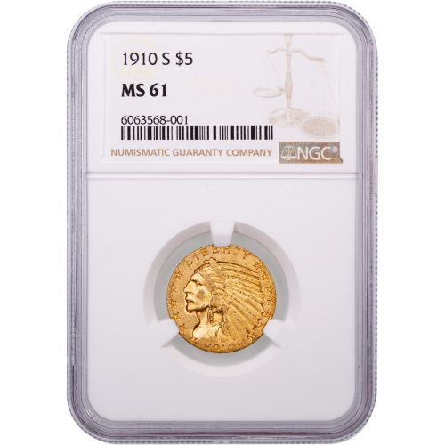 1910-S Indian Head Gold Half Eagle NGC/PCGS MS61
