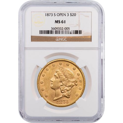 1873-S Open 3 Liberty Head $20 Gold Double Eagle NGC/PCGS MS61