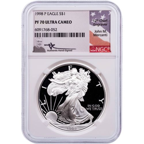 $1 1998 American Silver Eagle Mercanti Signed NGC PF70UCAM