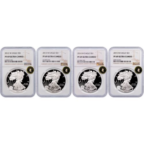 Set of 4: 2012-W - 2015-W American Silver Eagles NGC PF69UCAM EVEREST