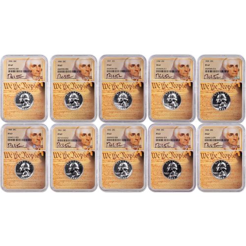 Set of 10: 1955-1964 Washington Quarters NGC Proof 67 Tomaska Signature Series