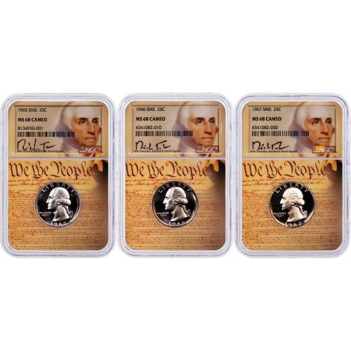 Set of 3: 1965 to 1967 SMS Washington Quarters NGC MS68 Cameo Tomaska Signature Series