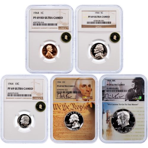 Set of 5: 1964 NGC Year Set Proof 69 Ultra Cameo Everest