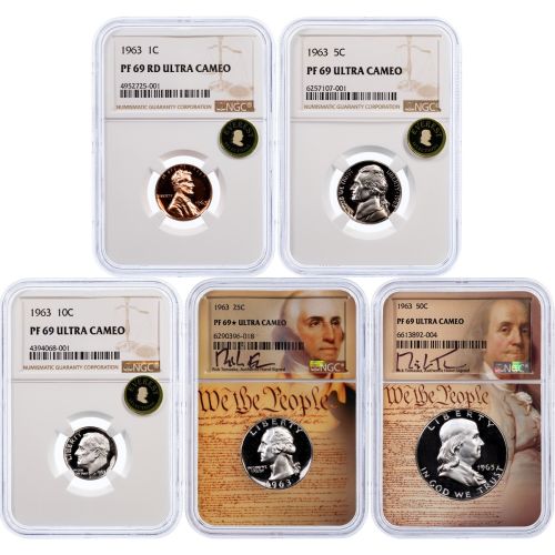 Set of 5: 1963 #1 NGC Ranked Year Set Proof 69 Everest