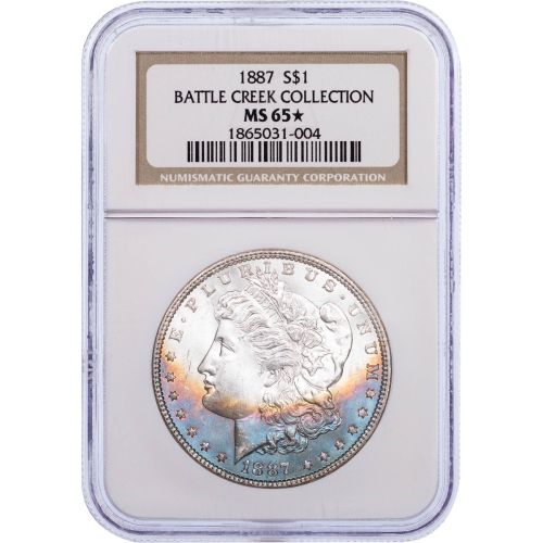 $1 1887-P Battle Creek Collection Morgan Dollar NGC MS65 Star Rainbow Toned Everest