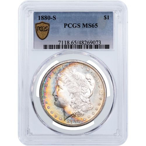 $1 1880-S Morgan Dollar PCGS MS65 Rainbow Toned Everest