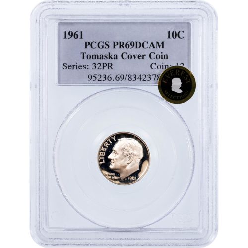 .10 1961 Roosevelt Dime PCGS PF69 DCAM Everest Tomaska Cover Coin 