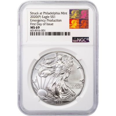 2020 (P) American Silver Eagle Emergency Production First Day of Issue NGC MS69 Reagan Label