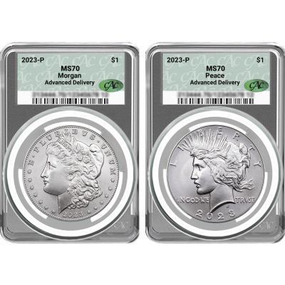 Set of 2: $1 2023 Morgan & Peace Dollar CAC MS70 Advanced Delivery