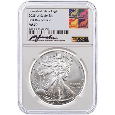 $1 2025-W Burnished American Silver Eagle NGC MS70 FDI Gaudioso Label