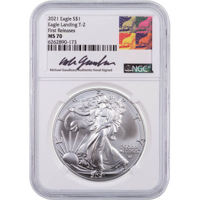2021-W Type 2 Burnished American Silver Eagle NGC MS70 Gaudioso Label