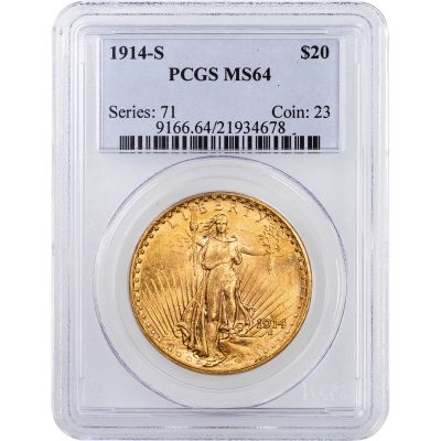 1914-S Saint Gaudens $20 Gold Double Eagle NGC/PCGS MS64