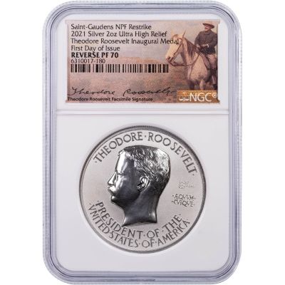 2021 Silver 2oz UHR Roosevelt Inaugural Medal NGC Revers PF70