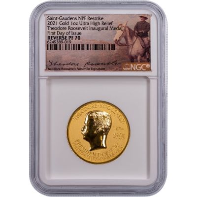 2021 Gold 1oz Ultra High Relief Roosevelt Inaugural Medal NGC Reverse PF70
