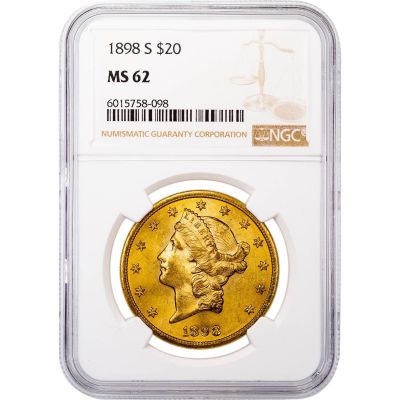 Condition Rarity Only 1% of Mintage in This Grade! 1898-S Liberty Head $20 Gold Double Eagle MS62