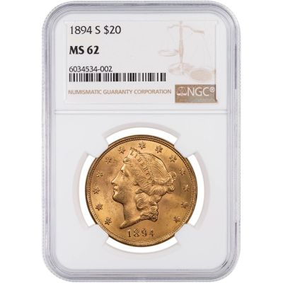 1894-S Liberty Head $20 Gold Double Eagle MS62