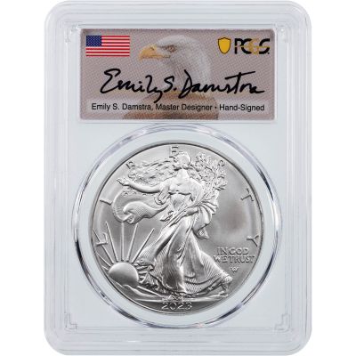2023 American Silver Eagle PCGS MS70 First Day of Issue Damstra Signature