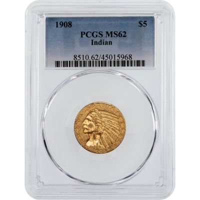 1908-P Indian $5 Gold Half Eagle NGC MS62     