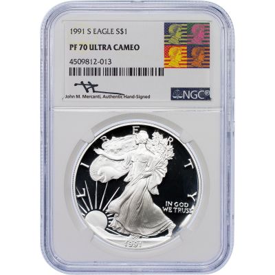 1991-S American Silver Eagle NGC PF70UCAM Mercanti-Reagan Label