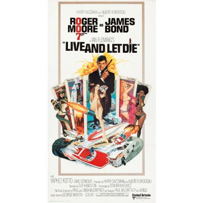 United Artists, Robert McGinnis, "Live and Let Die", 1973 Movie Poster, Starring Roger Moore, Yaphet Kotto, Jane Seymour, and Clifton James 