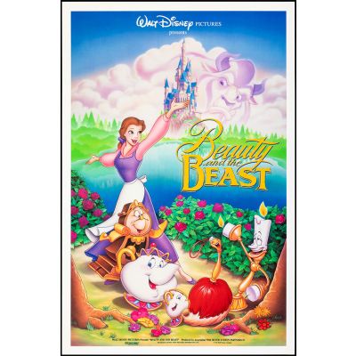 Vintage Movie Poster 'Beauty and the Beast', 1991 Starring the voices of Paige O'Hara, Robby Benson and Jerry Orbach