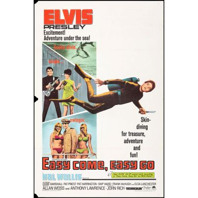 Vintage Movie Poster 'Easy Come, Easy Go', 1967 Starring Elvis Presley and Dodie Marshall