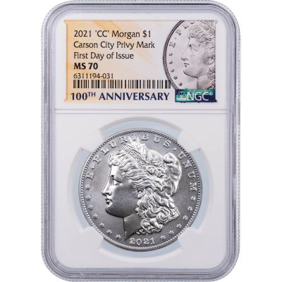 2021-CC Morgan Dollar NGC MS70 First Day Of Issue Carson City Privy Mark