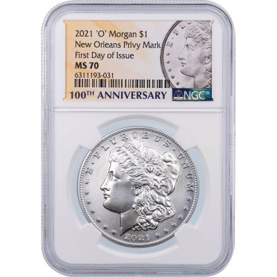 2021-O Morgan Dollar NGC MS70 First Day Of Issue New Orleans Privy Mark