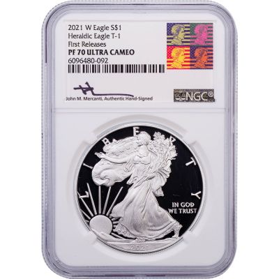 2021-W Type 1 American Silver Eagle NGC PF70UCAM First Releases Reagan Mercanti Label