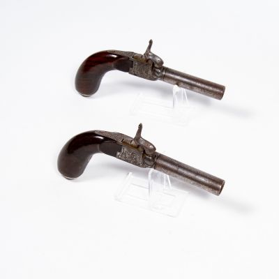 Pair of European Engraved Percussion Pistols 
