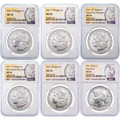 Set of 6: 2021 Morgan & Peace Dollars NGC/PCGS MS70 