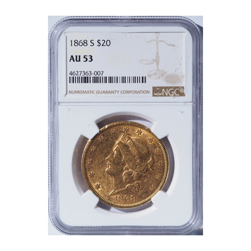 1868-S $20 Liberty -- NGC AU53
