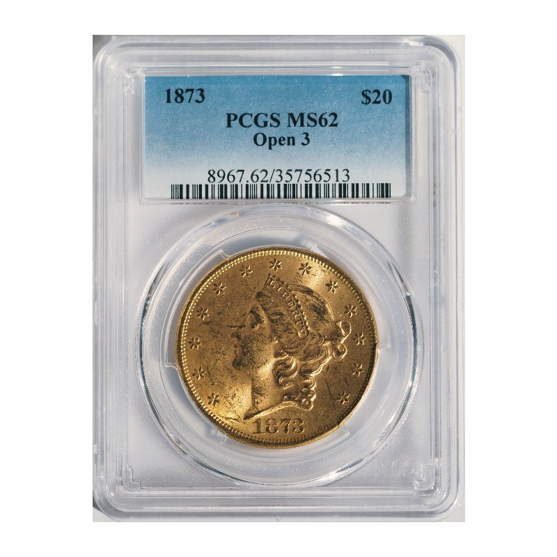 1873 $20 Liberty, Open 3 -- PCGS MS62
