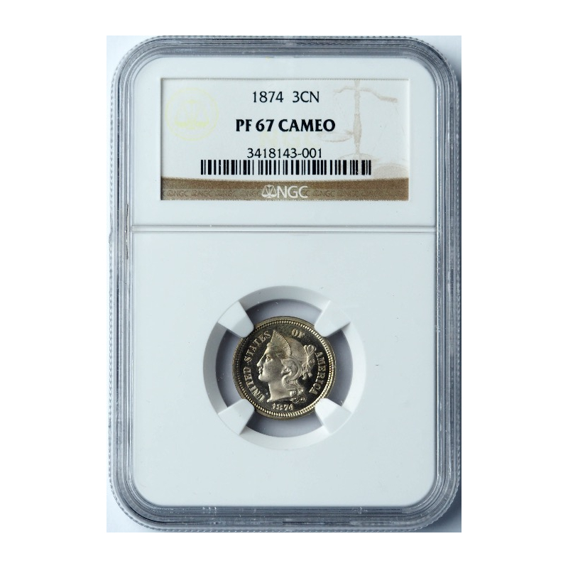 1874 Three Cent Nickel -- NGC PF67 Cameo