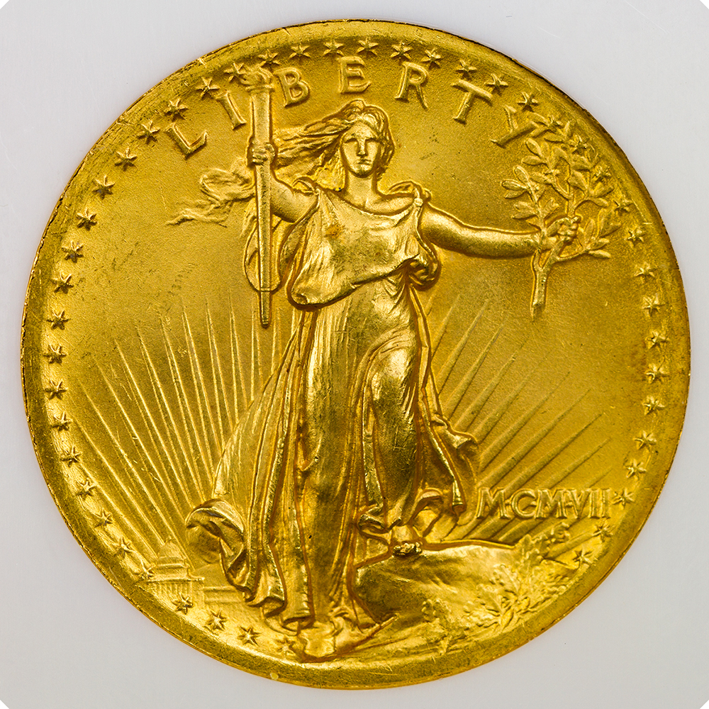 1907 High Relief Wire Rim Saint-Gaudens Gold Double Eagle MS65