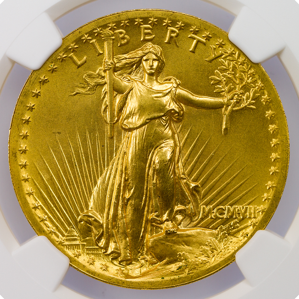 1907 High Relief Wire Rim Saint-Gaudens Gold Double Eagle MS66